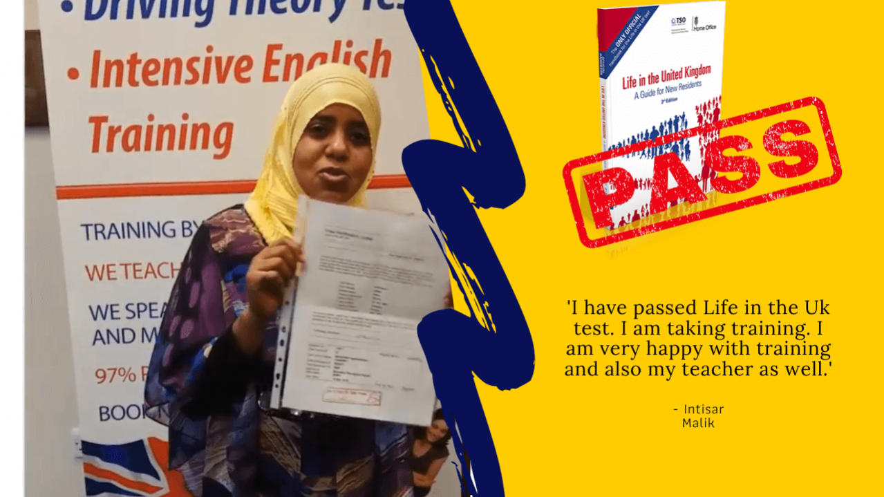 student has passed their life in the Uk test online using the book
