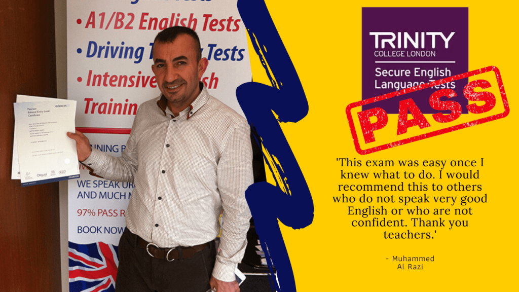 student passes their b1 english test with trinity college london
