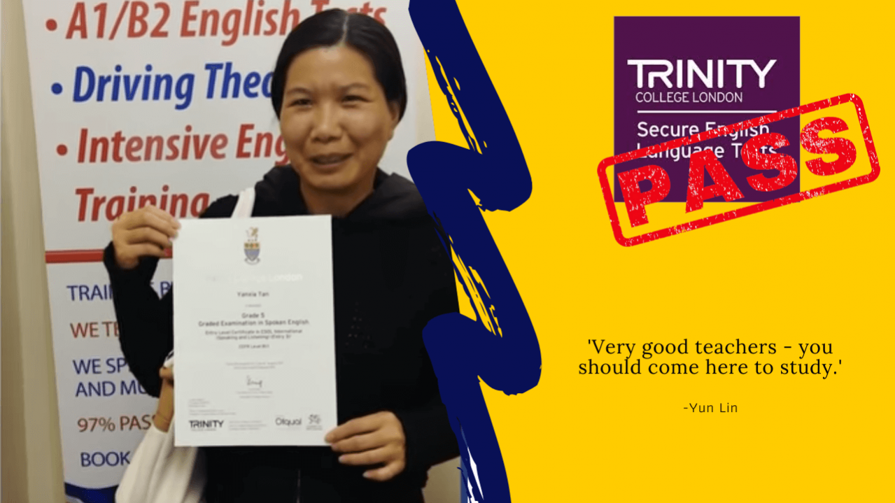 Student has passed her b1 english test with trinity college london