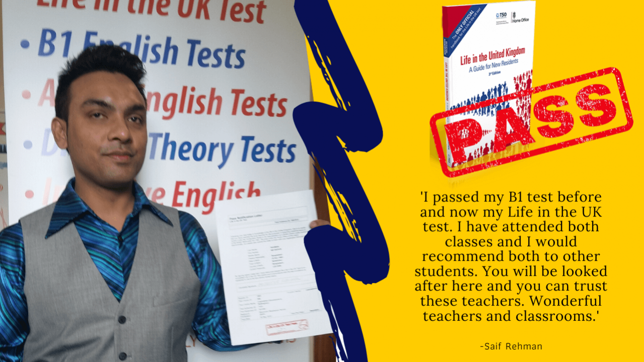 Student has passed the life in the UK test online with a teacher
