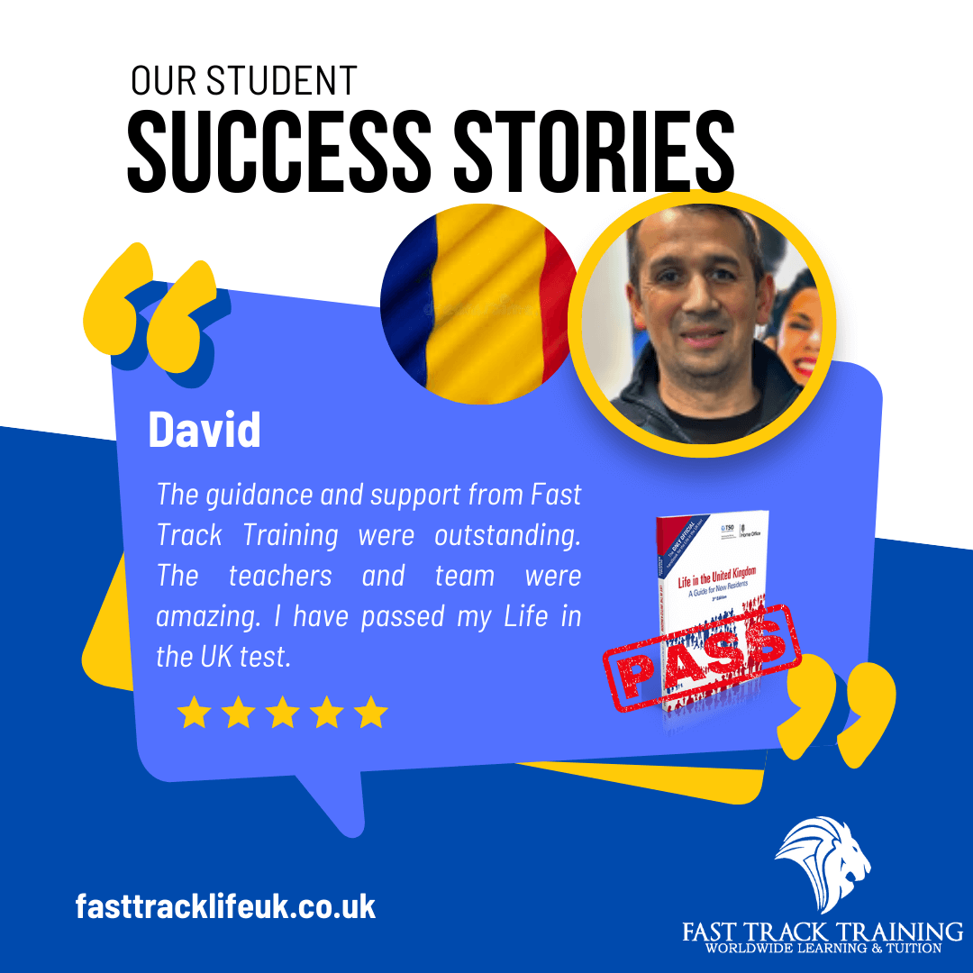 David has passed Life in the UK test