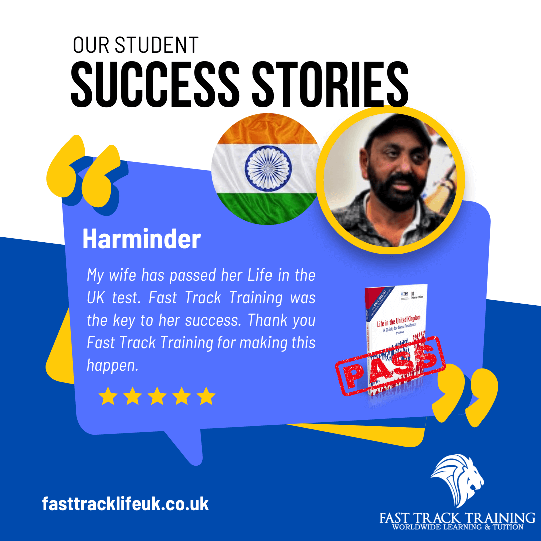 Harminder has passed Life in the UK test