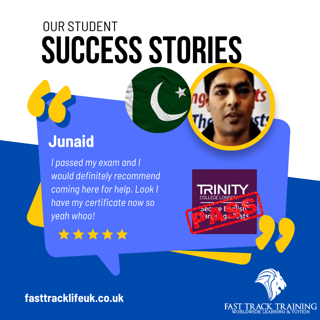 Junaid has passed B1 Trinity College London Test (Grade 5)