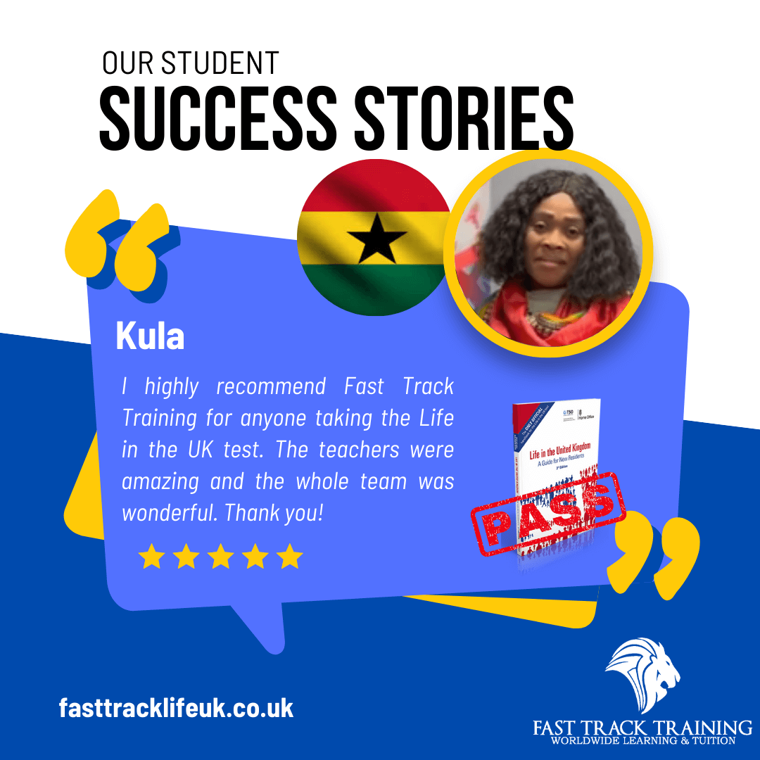 Kula has passed life in the uk test in 1 day