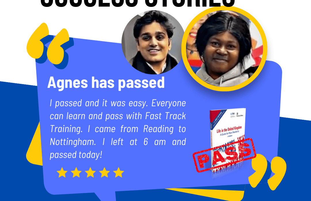 Agnes with Rahil has passed Life in the UK test