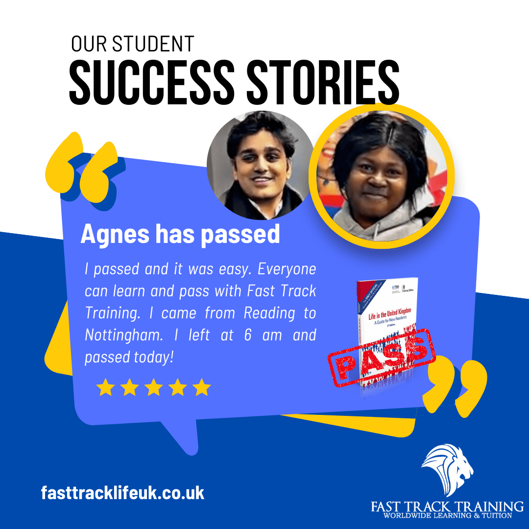 Agnes with Rahil has passed Life in the UK test