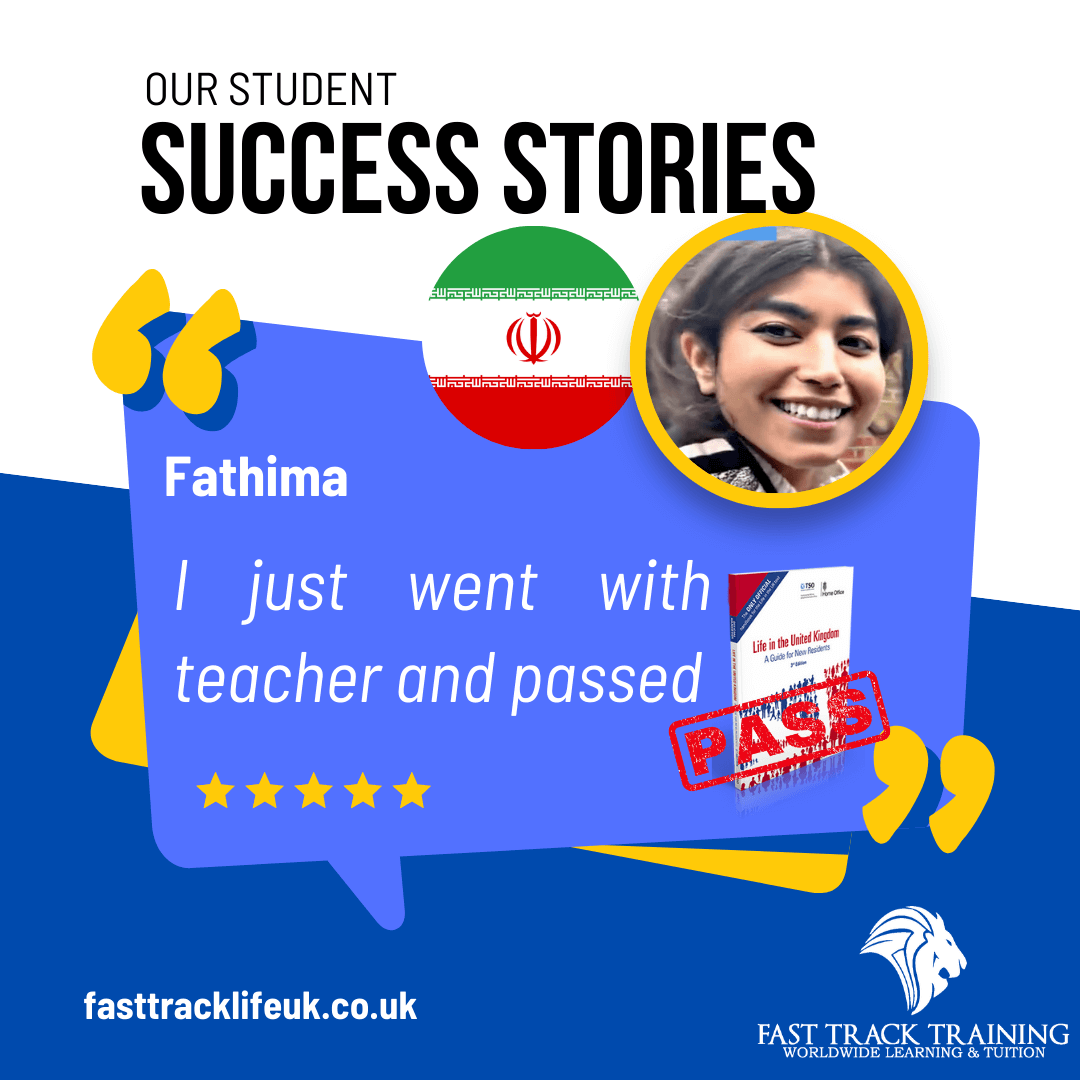 Fathima has passed her Life in the UK test