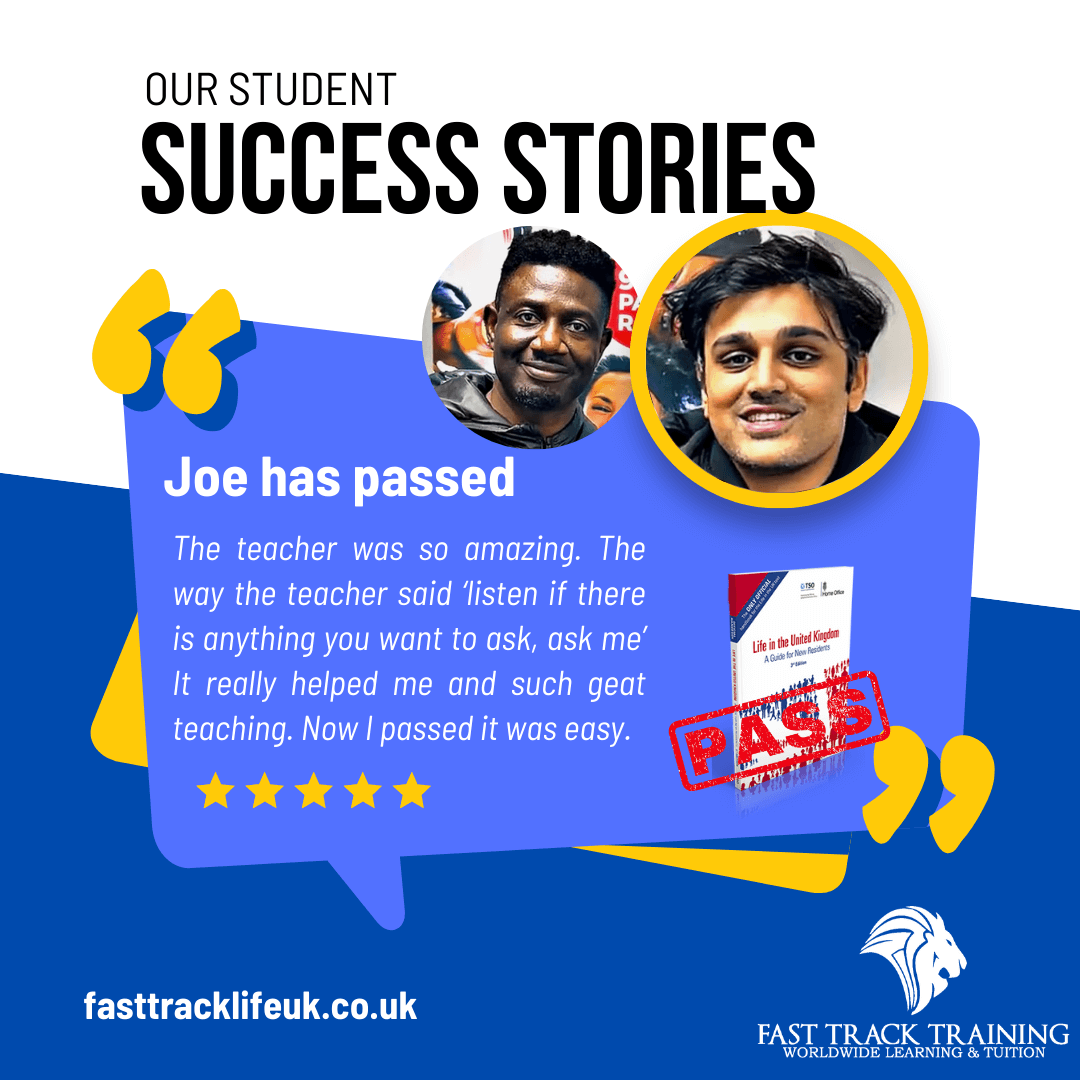 Joe with Rahil has passed Life in the UK test