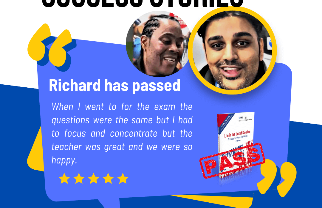 Richard with Rahil has passed Life in the UK test