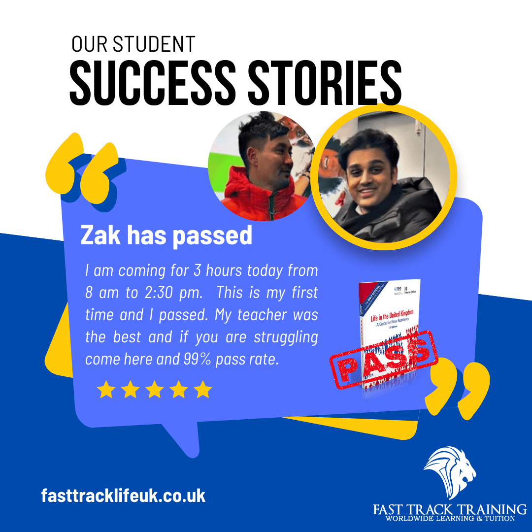 Zak with Rahil has passed Life in the UK test